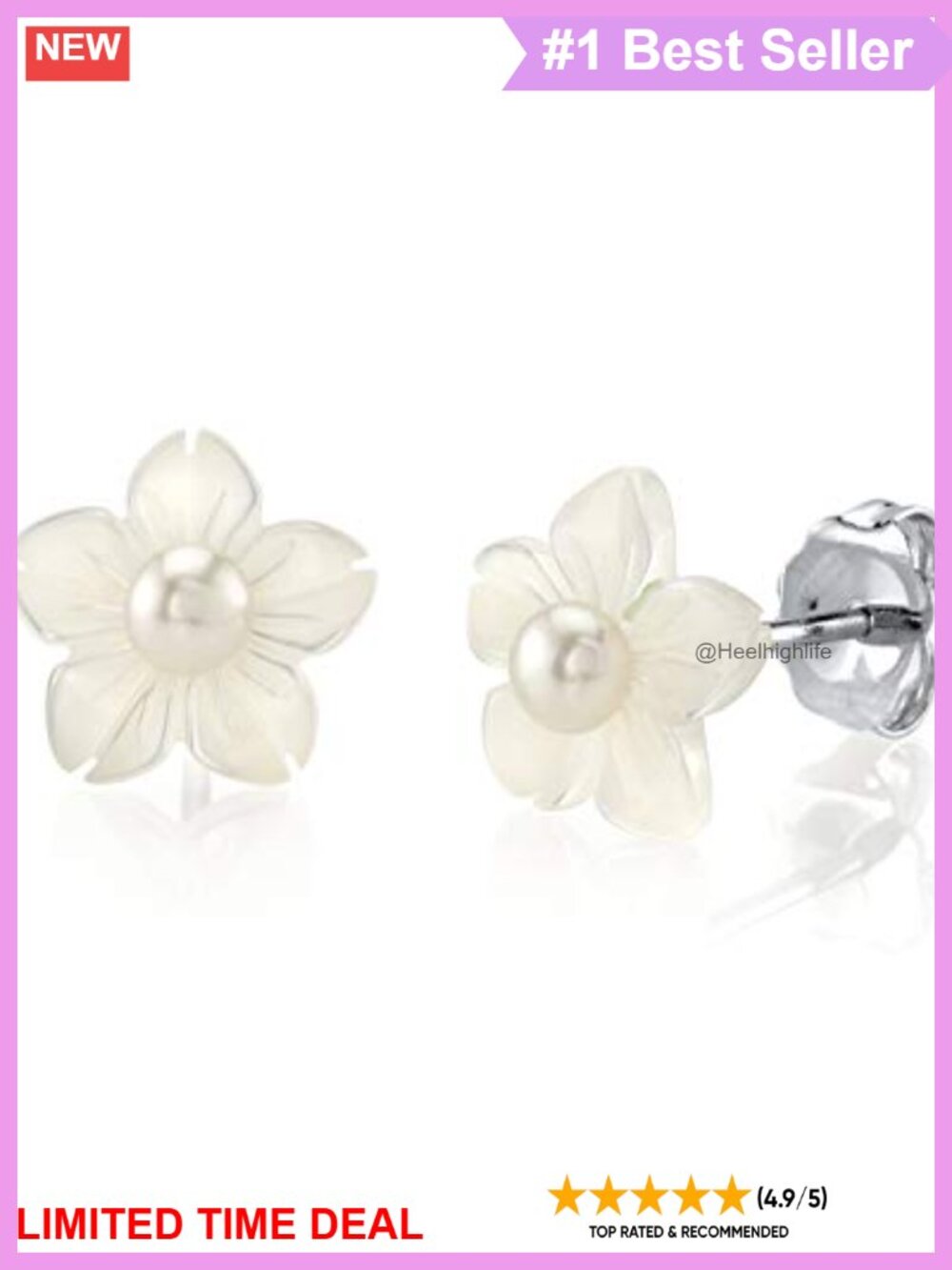 Sterling Silver Freshwater Pearl Stud Earrings Button Shape